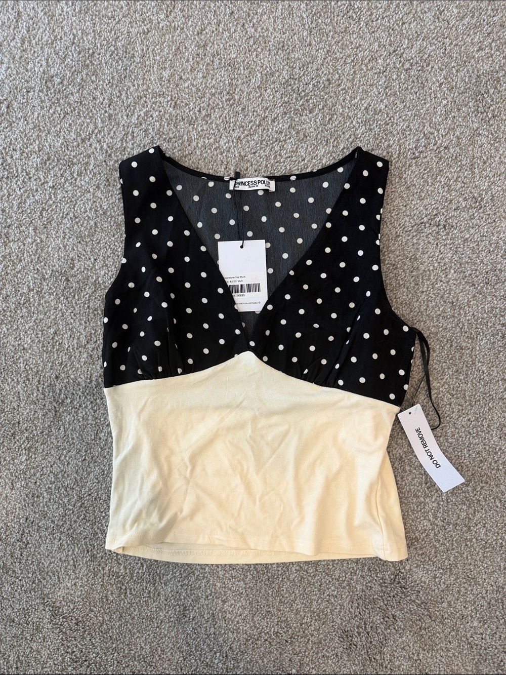 Princess Polly Black & Cream Polka Dot V-Neck